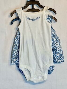 Carter's White & Blue Floral Sleeve-Free Bodysuit Set - 2 Pack